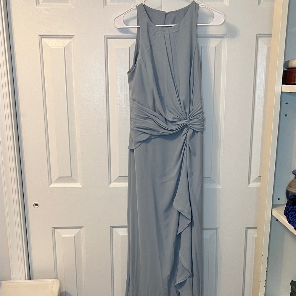 David’s Bridal Dusty Blue Bridesmaid Dress‎ Sleeveless High Neck Draped Size 8